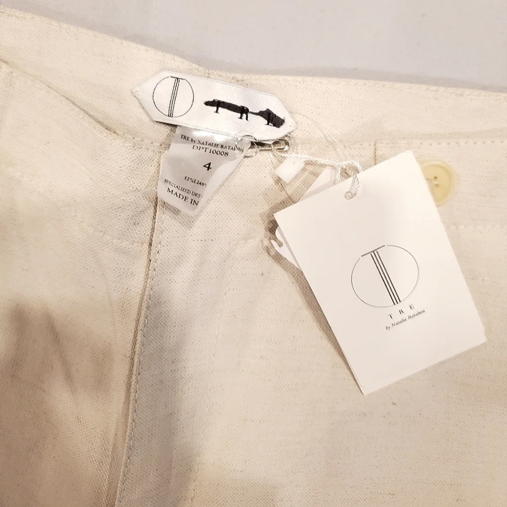 NWT$895 TRE Natalie Ratabesi Missy Two Tone Linen Cotton Trousers Wide Leg Pants - Picture 10 of 16